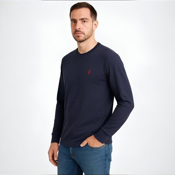Polo Ralph Lauren Long Sleeve Cotton Classic Fit Tee Navy Red Pony Logo M - Picture 5 of 12
